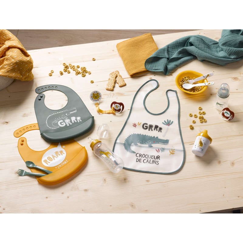 Bavoir à scratch motif crocodile – Étanche, pratique et amusant pour bébé