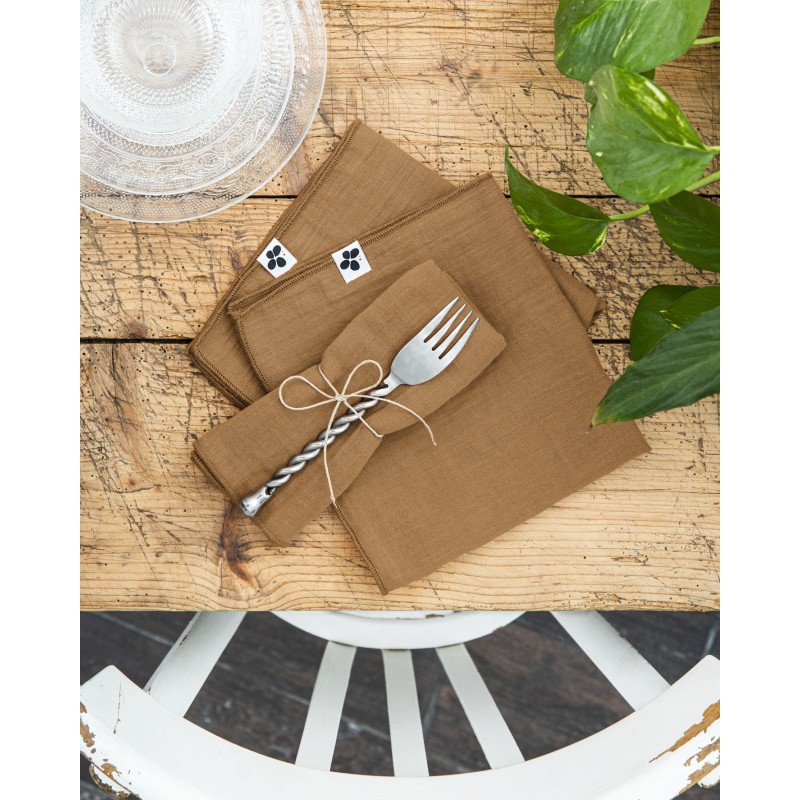 Lot de 3 serviettes de table Gaia 40x40 cm – 100% gaze de coton – Plusieurs couleurs