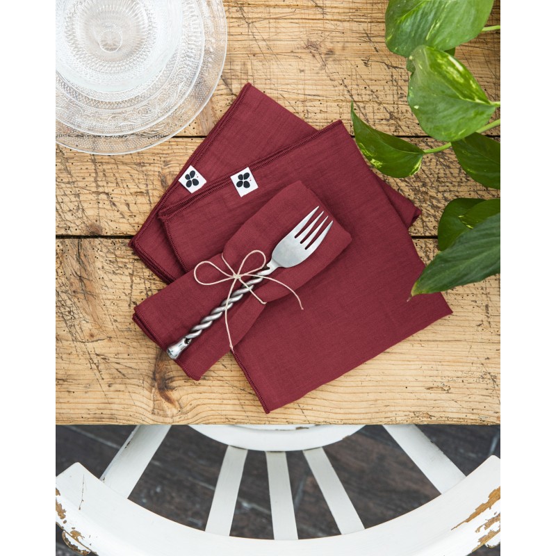 Lot de 3 serviettes de table Gaia 40x40 cm – 100% gaze de coton – Plusieurs couleurs