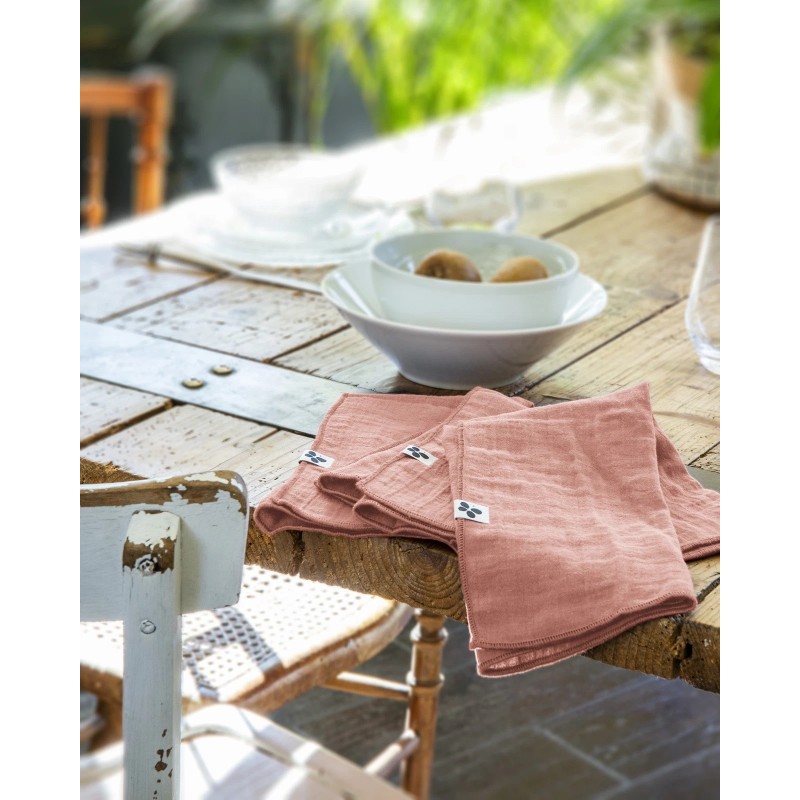 Lot de 3 serviettes de table Gaia 40x40 cm – 100% gaze de coton – Plusieurs couleurs