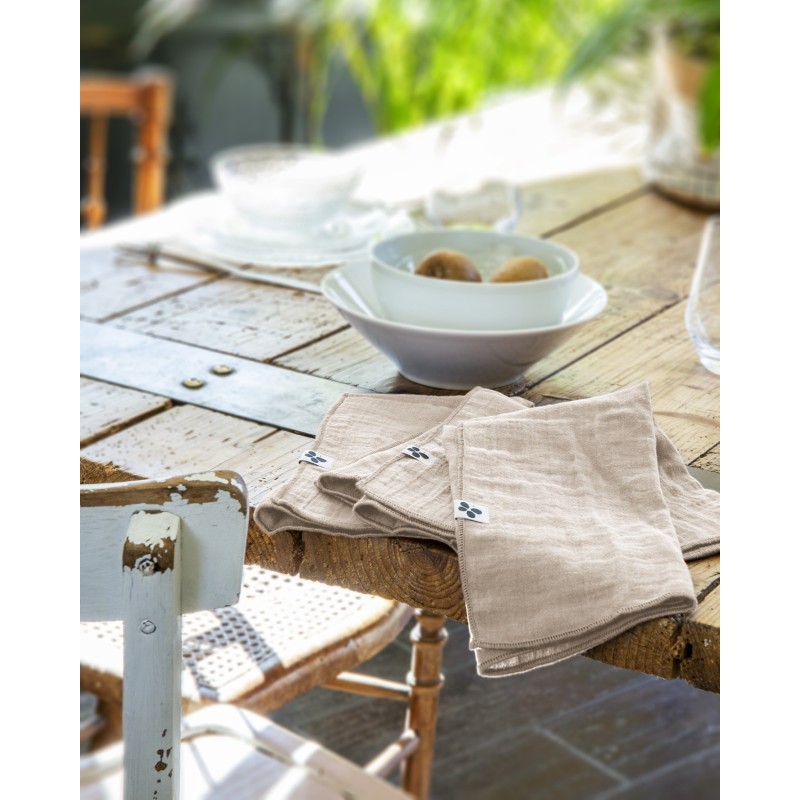 Lot de 3 serviettes de table Gaia 40x40 cm – 100% gaze de coton – Plusieurs couleurs
