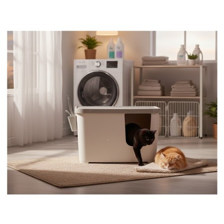 Toilette Chat Barik Blanc – Bac à Litière Fermé, Pratique et Hygiénique