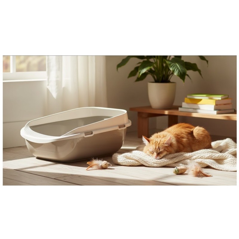 Bac à Litière Chat Garfy XL – Grand Format, Anti-Débordement et Pratique