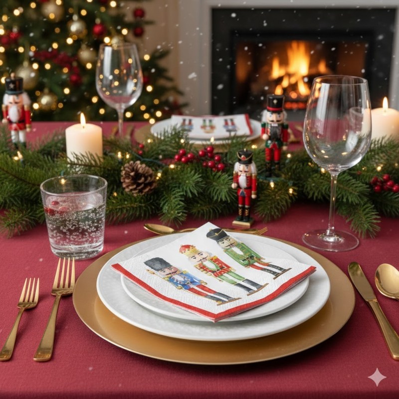 Serviettes Casse-Noisette Noël - Décoration de Table Traditionnelle (Lot de 20)