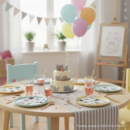 20 Serviettes en Papier Chat Gris 33x33 cm - Décoration Table