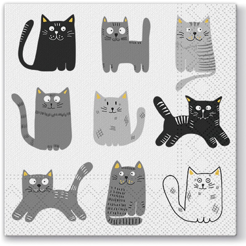 20 Serviettes en Papier Chat Gris 33x33 cm - Décoration Table