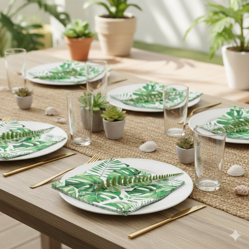 20 Serviettes Papier Tropicales 33x33 cm - Motif Monstera