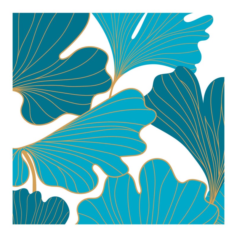 20 Serviettes en Papier Ginkgo Biloba Bleu et Or - 33x33 cm | 1001kdoo