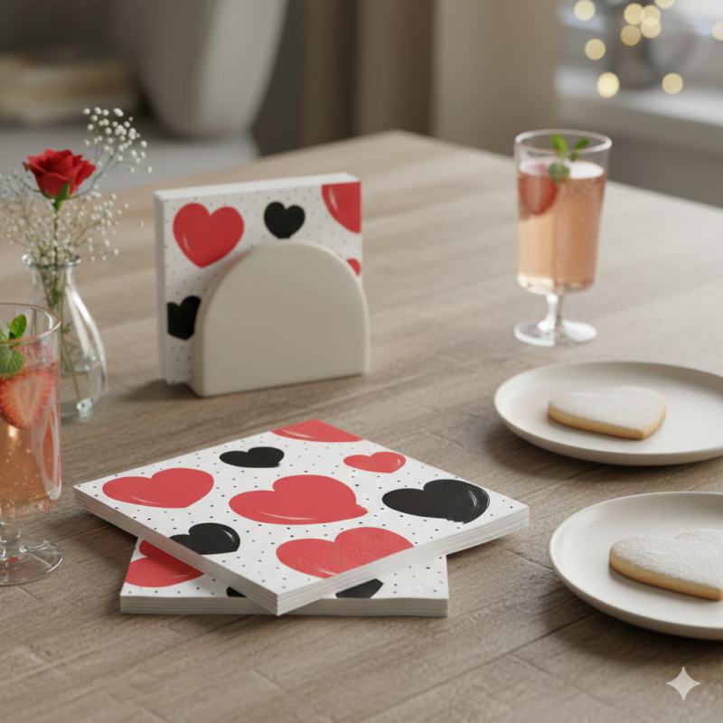 20 serviettes en papier 33 x 33 cm Gros coeurs