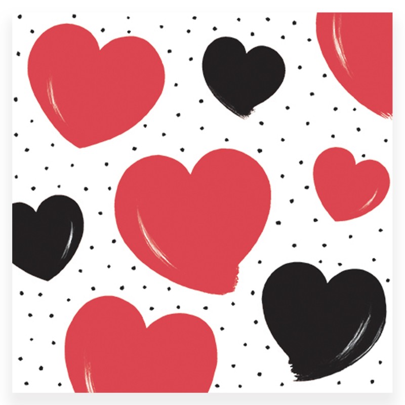 20 serviettes en papier 33 x 33 cm Gros coeurs