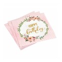 20 Serviettes Anniversaire Fleurs & Or 33x33 cm | 1001kdoo