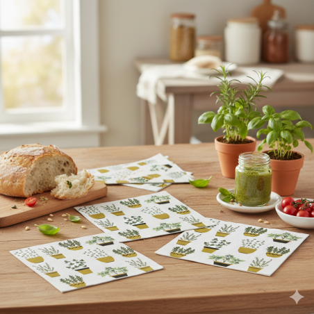 Lot de 20 serviettes en papier 33x33 cm - Motif Herbier & Plantes