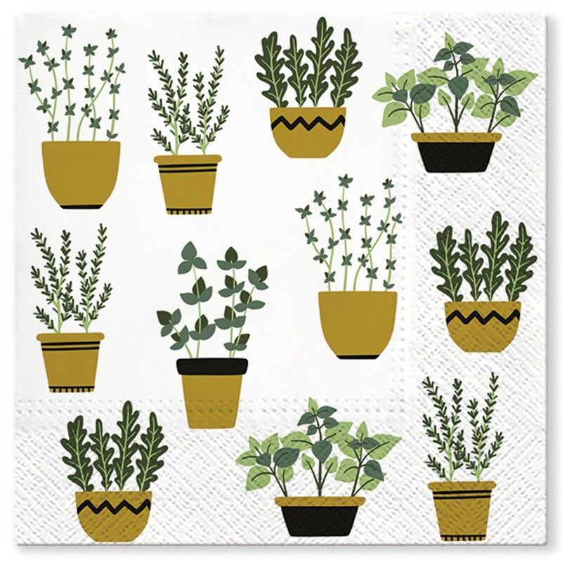 Lot de 20 serviettes en papier 33x33 cm - Motif Herbier & Plantes
