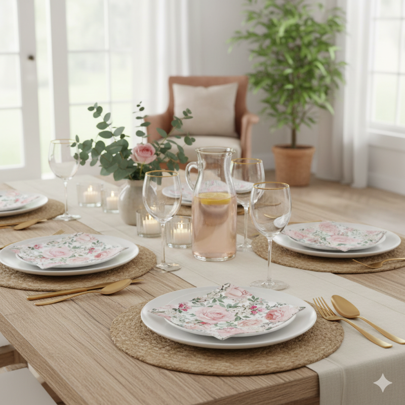 20 serviettes papier 33x33 cm Roses écloses - Aquarelle Douce