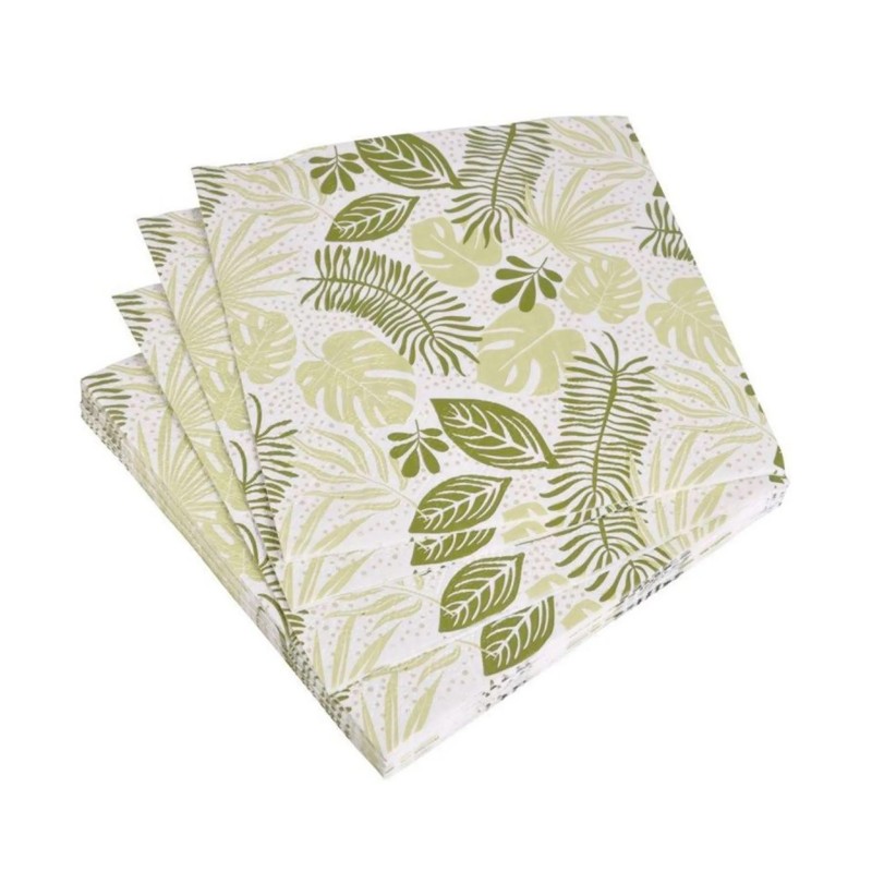 Lot de 20 Serviettes en Papier Motif Feuilles Tropicales