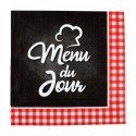 20 Serviettes en Papier Menu du Jour - Style Bistrot & Vichy Rouge
