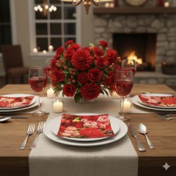 20 Serviettes en papier Renoncules et Roses Rouges - 33x33 cm