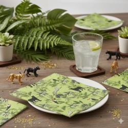 20 Serviettes en Papier Jungle – Toucan, Panthère & Palmeraie