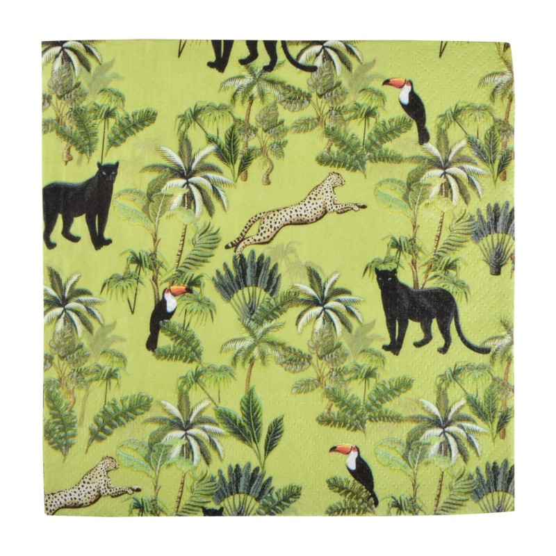 20 Serviettes en Papier Jungle – Toucan, Panthère & Palmeraie
