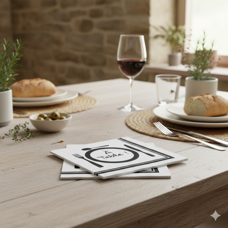 Lot de 20 serviettes en papier "À Table !" - Style Bistrot Chic