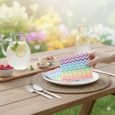 Lot de 20 serviettes papier Arc-en-ciel - 33x33 cm - Fête & Anniversaire