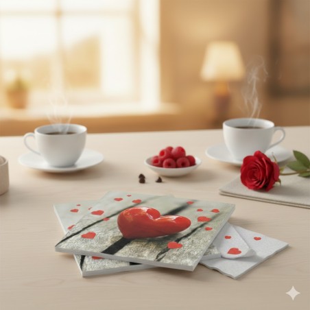 Lot de 20 Serviettes Papier Cœur Rouge - Déco Table St Valentin & Mariage