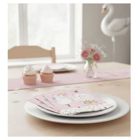20 Serviettes Papier Princesse Cygne 33x33 cm | Anniversaire Fille