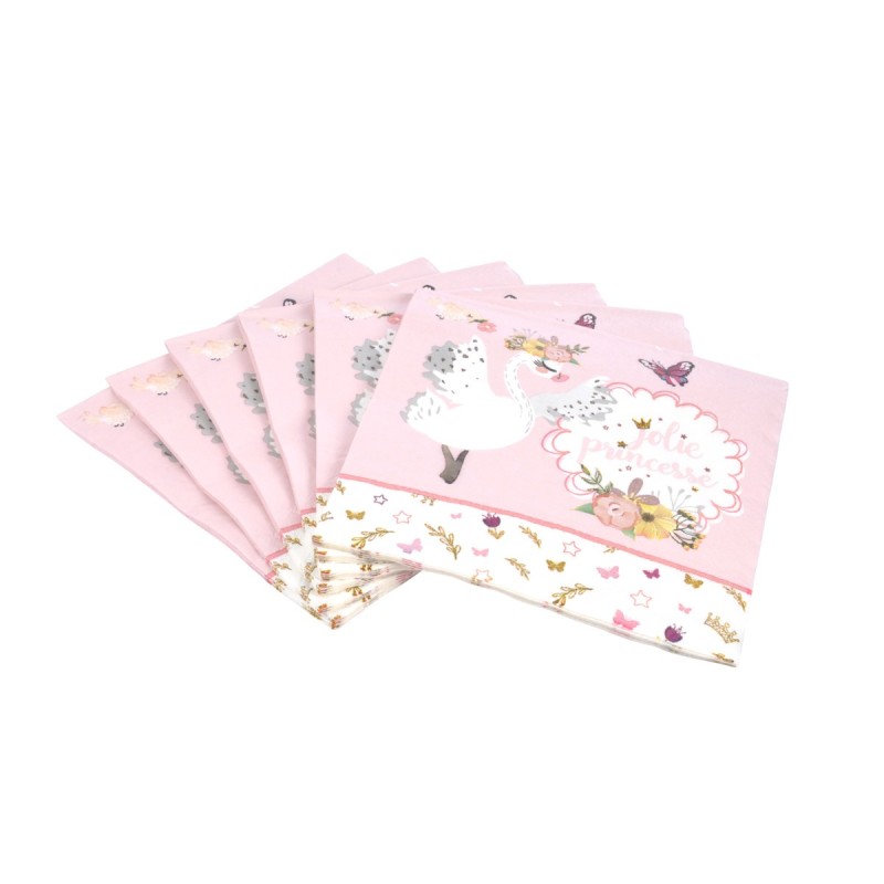20 Serviettes Papier Princesse Cygne 33x33 cm | Anniversaire Fille