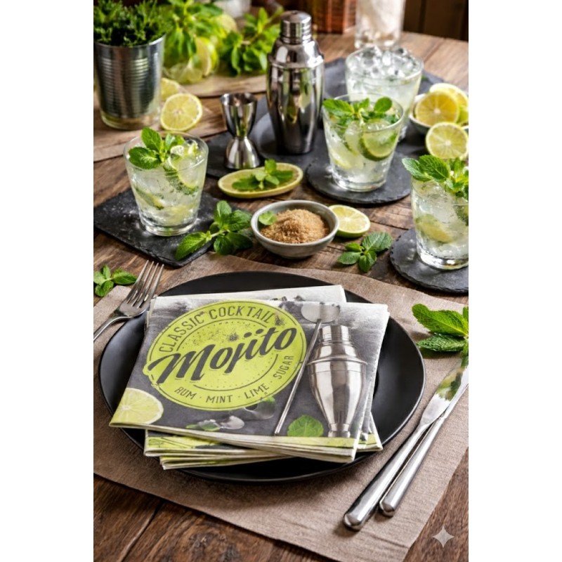 Lot de 20 Serviettes Papier Mojito - 33 x 33 cm