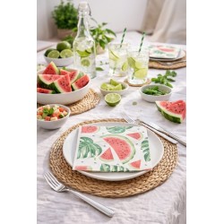 Lot de 20 Serviettes Papier Pastèque - Déco Table Été & Anniversaire