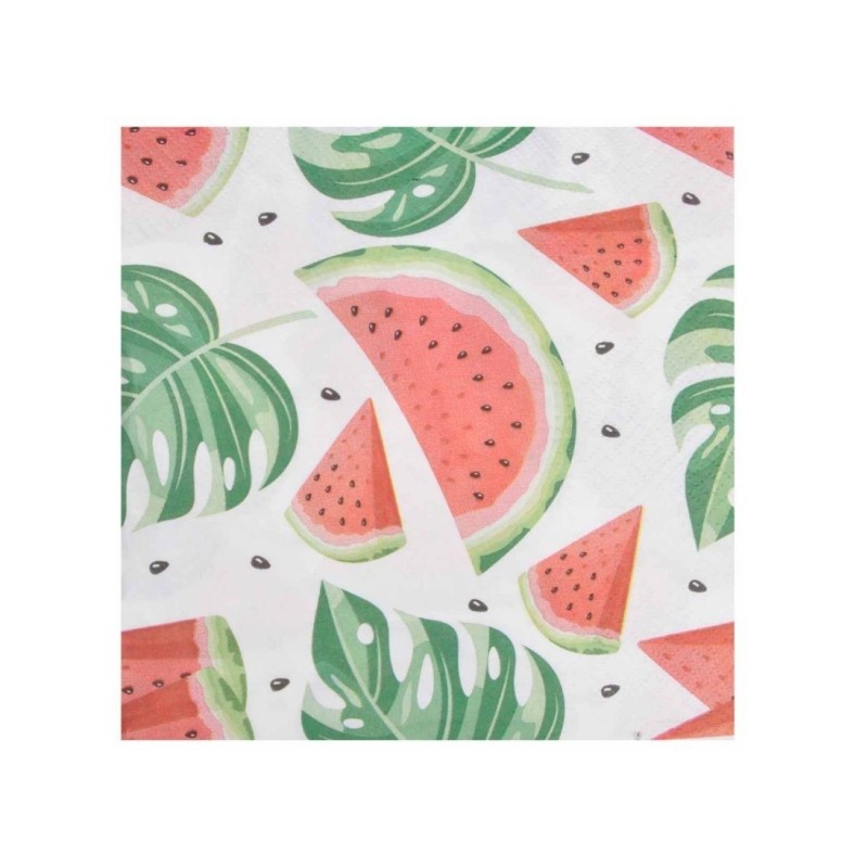 Lot de 20 Serviettes Papier Pastèque - Déco Table Été & Anniversaire