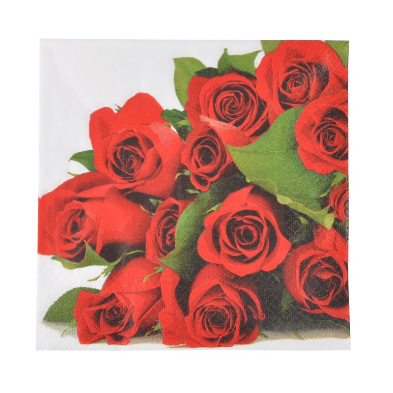 Lot de 20 serviettes en papier Roses Rouges - 25 x 25 cm