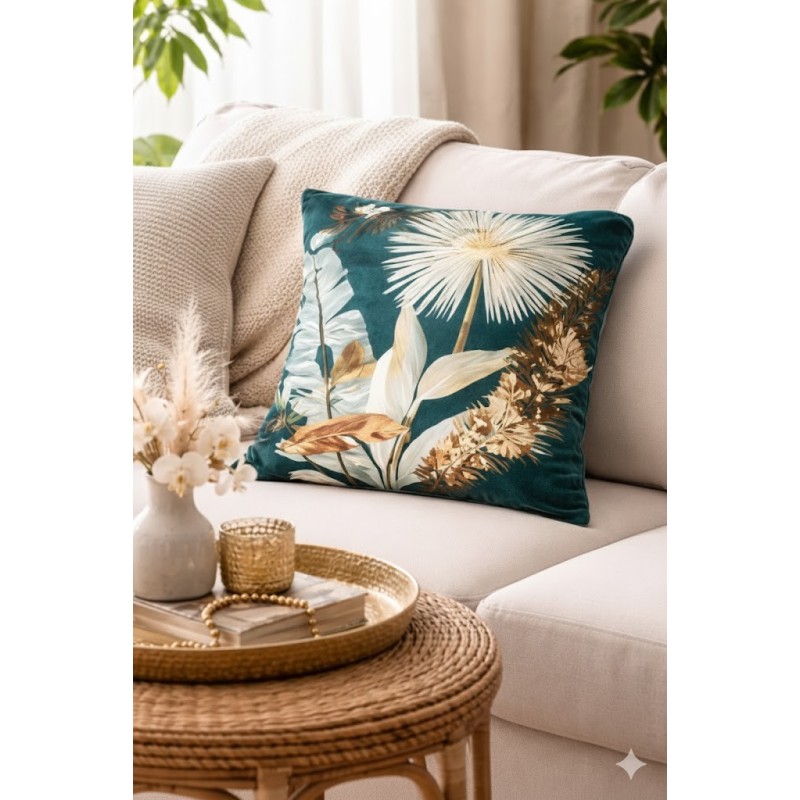 Housse de Coussin 40x40 cm - Motif Feuilles Vert - 1001kdoo