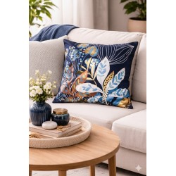 Housse de coussin 40x40 Inoa Bleu & Or - Motif Tropical | 1001kdoo