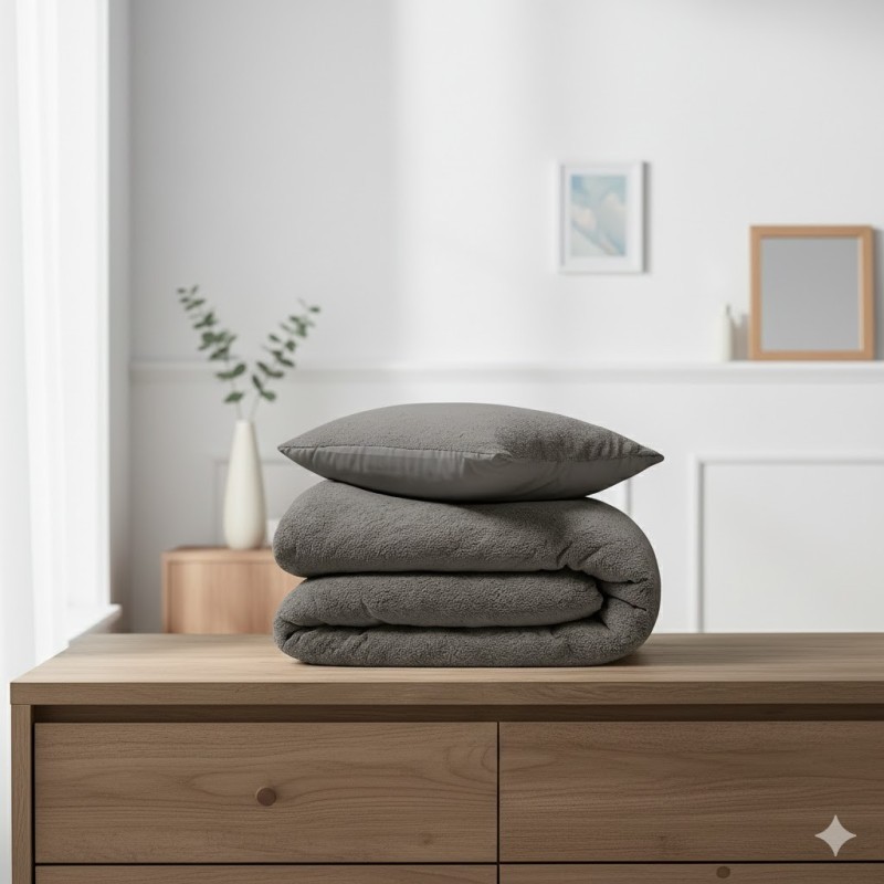 Housse de couette Bouclette Anthracite 220x240 + 2 taies