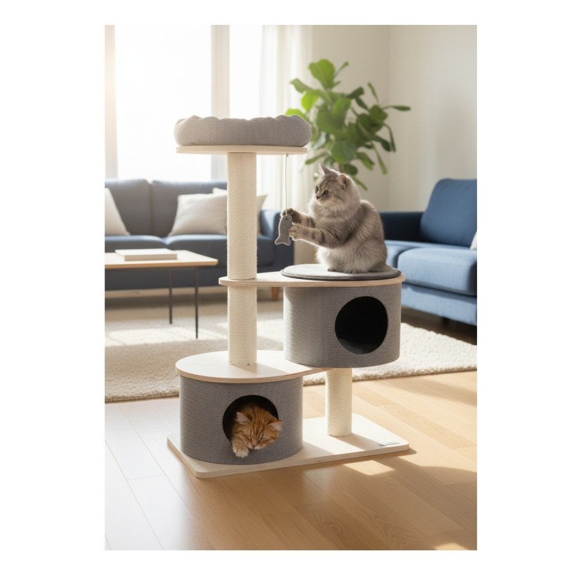 Arbre à chat avec niches et panier