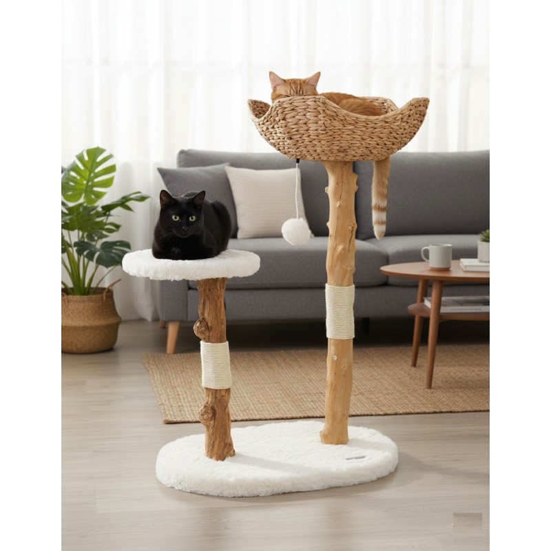 Arbre à chat design avec corde et panier