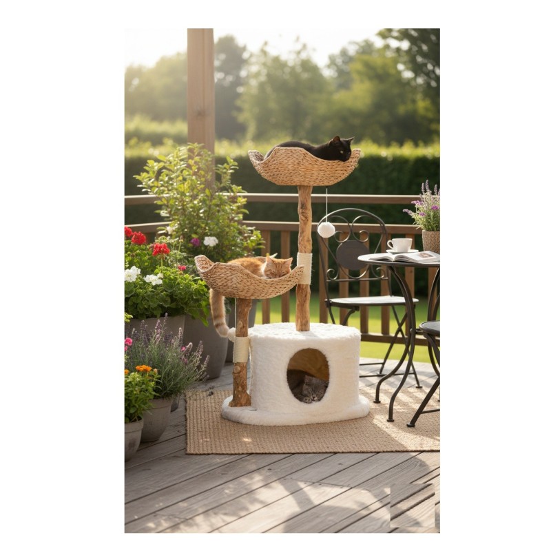 Arbre à chat design avec corde et panier