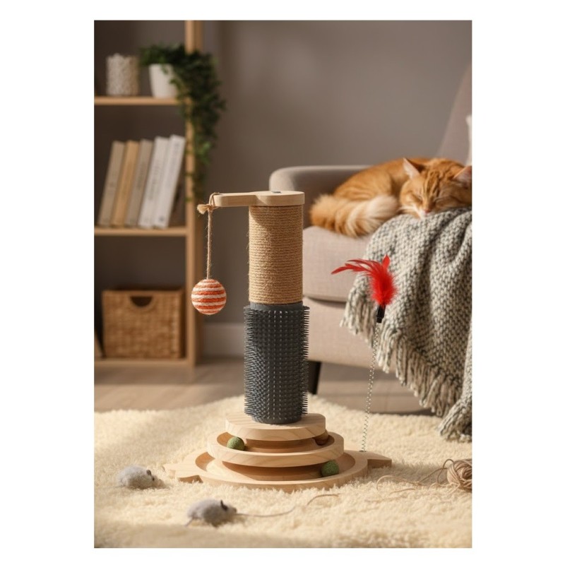 Jouet à Griffer pour Chat Lex Plumes  Circuit à Balle et Brosse Massage