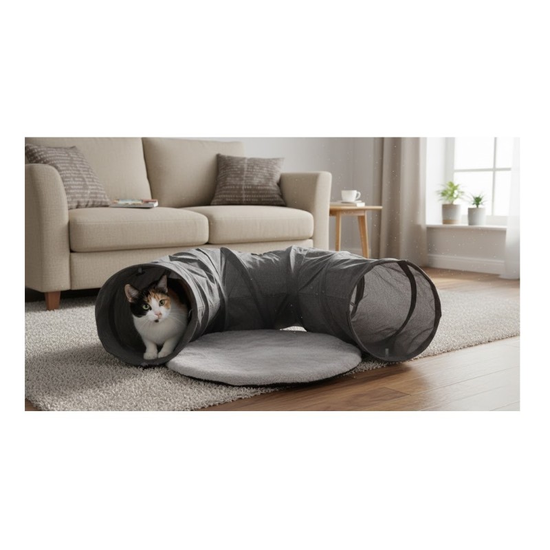 Jeu Tunnel interactif pour chat Gris foncé avec balle 95 cm