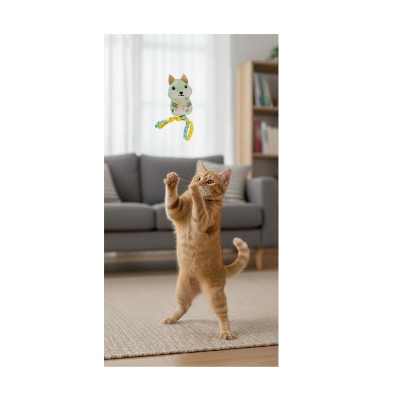 Renard vert en peluche avec rubans et cataire pour chat