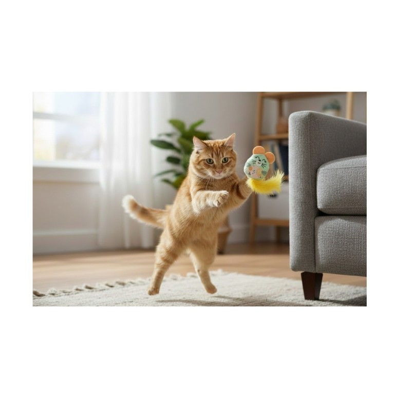 Souris en peluche avec plumes  cataire et crépitement