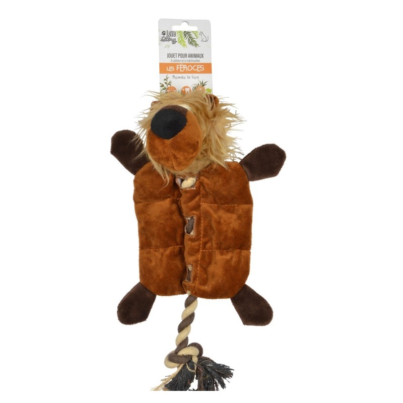 Jouet en peluche Lion et son anneau pour chien