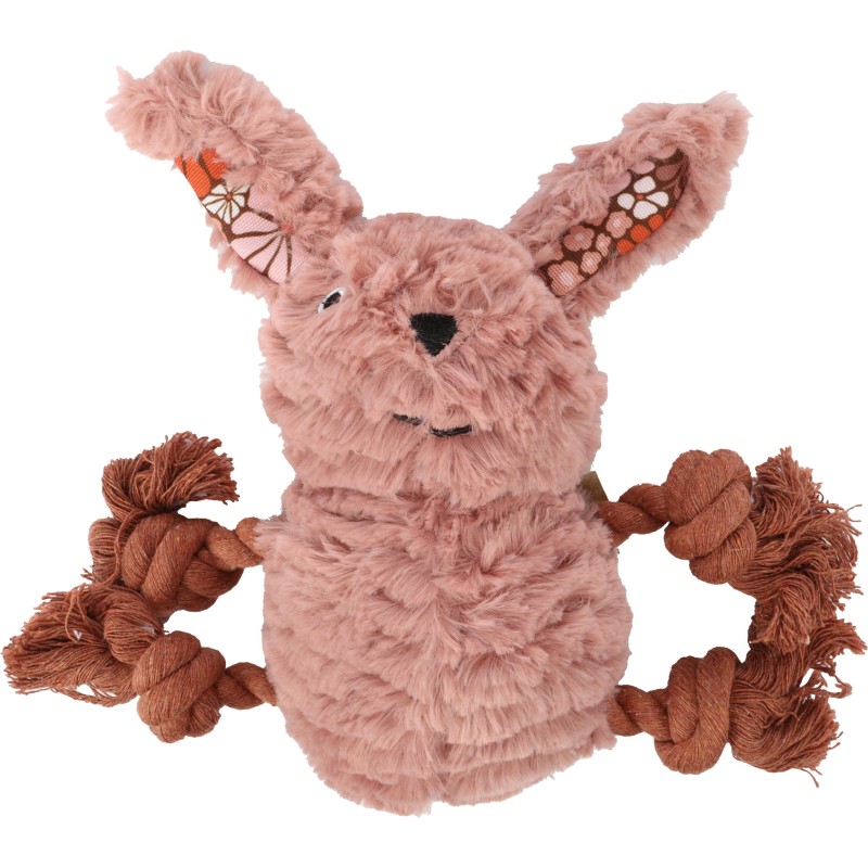 Lapin en peluche pour chien avec cordes et couineur