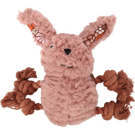 Lapin en peluche pour chien avec cordes et couineur