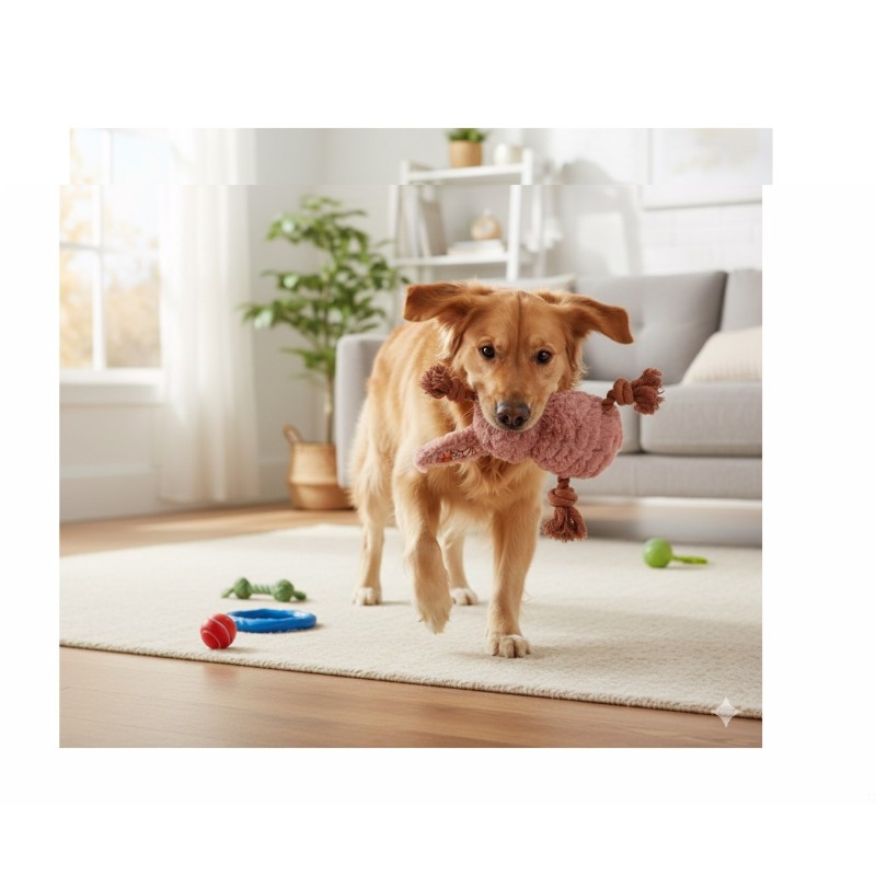 Lapin en peluche pour chien avec cordes et couineur