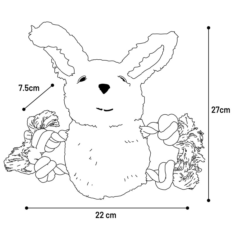 Lapin en peluche pour chien avec cordes et couineur