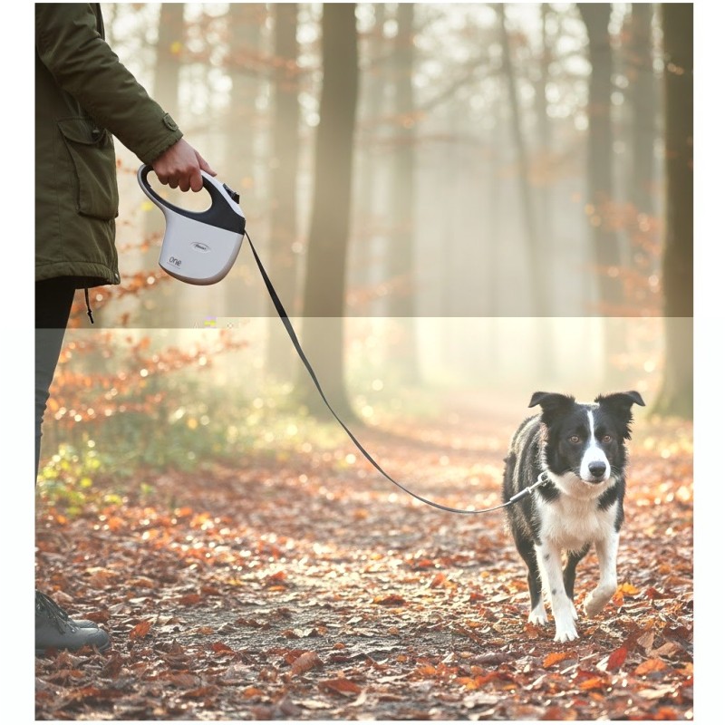 Laisse à enrouleur Flexi Sangle Blanc Noir