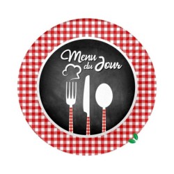 Set de 10 assiettes en carton 23 cm Menu du jour