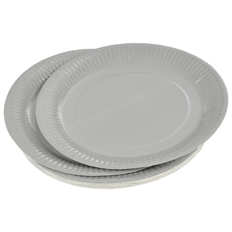 Set de 20 assiettes carton 23 cm Unies gris